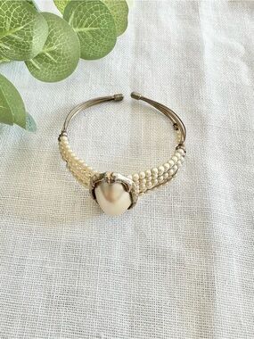 Vintage multi-strand faux pearl wire cuff bracelet